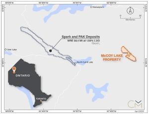 Figure 3: McCoy Lake Property – 70km east of Frontier Lithium’s Spark and PAK Deposits