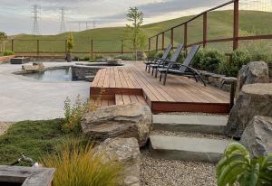 deck is build up to the perfect height to double as additional seating