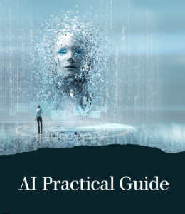 AI Practical Guide cover robot face.