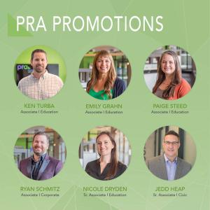 PRA promoted employees to Associate leadership role including Ken Turba, Emily Grahn, Paige Steed, Ryan Schmitz.   PRA also promoted Nicole Dryden, and Jedd Heap to Sr. Associate