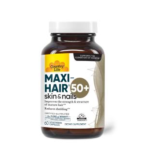Country Life Vitamins MAXI-HAIR® 50+ is a unique formula to support graceful aging and healthy hair structure