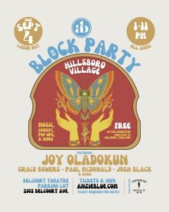Nashville's AB Block Party on Sept. 4, 2023 in the Belcourt Theatre parking lot features Joy Oladokun, Grace Bowers, and more.
