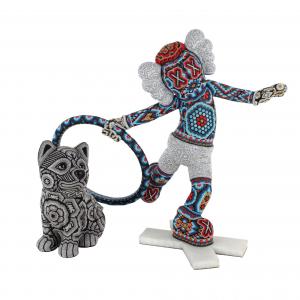Lot 362 is a two-part 3D sculpture by CHROMA aka, Rick Wolford, (Mexican-American, b. 1953), titled Ring Master Mini, color beaded, huichol style, signed and annotated TP (.0002).