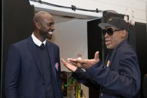 NBA Legends, Dennis Rodman and Kevin Garnett talk during the NBA 75 Group Photo as part of the 2022 NBA All Star Weekend on February 20, 2022 at Rocket Mortgage FieldHouse in Cleveland, Ohio.