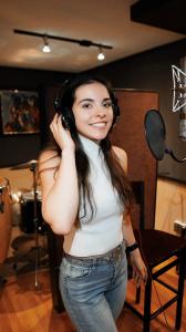 Katherine Vollen in studio recording her debut single