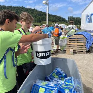 Each Flood Bucket contains several essential cleaning items that help flood victims to begin restoring their homes and lives.