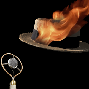 Skimmer hat in flames along with vintage microphone