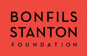 Bonfils-Stanton Logo in black font with red background