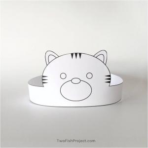 Outlined Coloring Version: Tiger Party Hat Printable