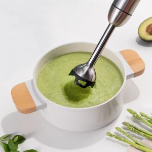 X5 Pro Food Processor above a bowl of soup