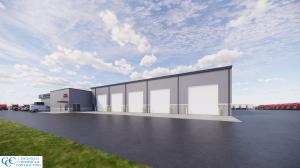 Parts entrance to TLG Peterbilt dealership and view of service bay doors.