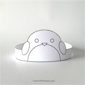 Outlined Coloring Version: Penguin Party Hat Paper Crown Printable