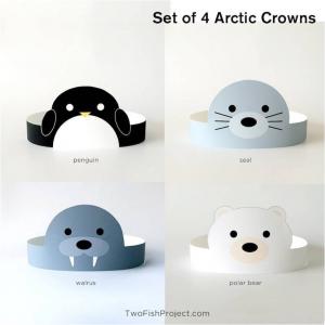 Arctic Themed Party Supplies: Arctic Animal Party Hats (Penguin, Polar Bear, Seal, Walrus)