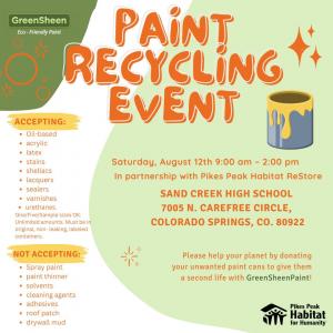 Free Paint Recycling Event in Colorado Springs Saturday august 12th for all Colorado Springs residents!