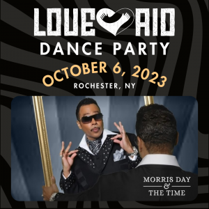 Image of Morris Day and the Time, headliner for LoveAid Dance Party on October 6th in Rochester NY