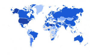 Countries with OneFriends Users Shown in Blue, 2023 Data