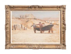Lovely oil on canvas painting by the renowned artist and stained glass and jewelry designer Louis C. Tiffany (1848-1933), titled Boat at Sea Bright (1888), signed and dated (est. $50,000-$75,000).