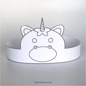 Outlined Coloring Version: Unicorn Party Hat Paper Crown Printable