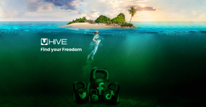 Illustration of multiple unrestricted speech bubbles flowing freely against a serene sky, symbolizing Uhive's commitment to free speech."