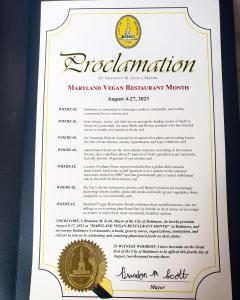 Maryland Vegan Restaurant Month Proclamation