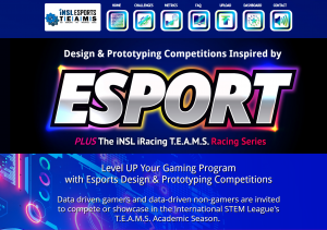 Esport in bold black with glowing neon outline on blue gaming background