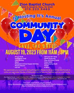 Zion Baptist Church of Philadelphia Annual Community Day – August 19, 2023