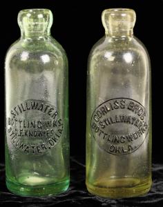 The overall top lot of Day 2 was a pair of very light lime colored Stillwater (Oklahoma) Bottling Works / C. F. Knowles / Corliss Bros. bottles, each one 6 ¾ inches tall ($2,000).