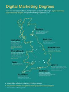 A map of universities that offer degrees/degree apprenticeships in the UK
