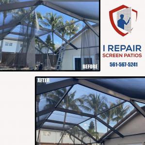 iRepairScreenPatios Work Sample 1 (Before & After Pool Screen Repair Job)
