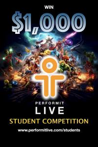 Logo of Performit Live with Details on how to enter the Student Competition