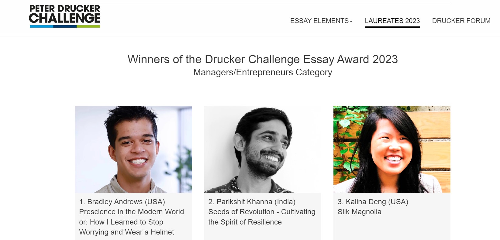 Top 3 Winners of Managers and Entreprenuers, Peter Drucker Challenge 2023