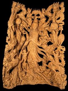 Magnificent sculpture by Zhang Lizi, titled Nine Dragons of Guangxi (1989), a representation of the Chinese goddess Guan Yin, the goddess of mercy and compassion (est. $30,000-$50,000).