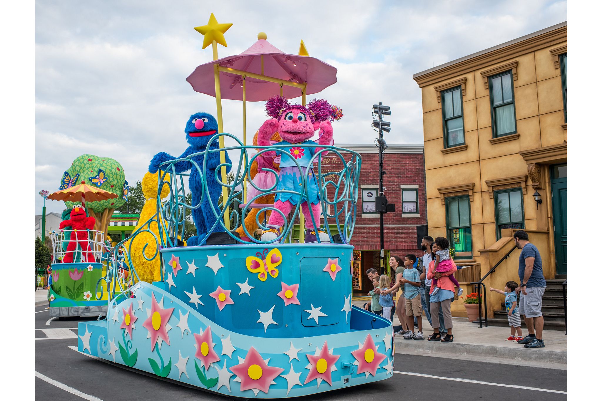 Sesame characters on on parade float at Sesame Street Land at SeaWorld Orlando