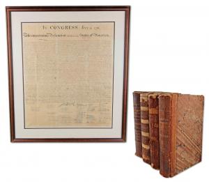 William Stone/Peter Force copperplate engraving printing of the Declaration of Independence, with four assembled volumes of Peter Force’s American Archives (est. $20,000-$30,000).