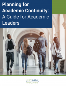 Planning for Academic Continuity Cover with photo of students walking on campus and Every Learner Everywhere logo