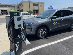 Blink EV Chargers installed by Geoscape Solar are easy to use and available to the public.