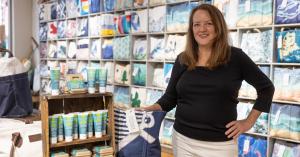 Planet Botanicals seaweed skincare founder, Michele Gilfoil, at Sea Bags in Portland, Maine