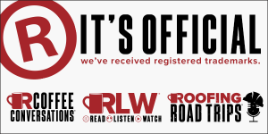 Image of the Roofing Road Trips, Coffee Conversations and Read Listen Watch word marks