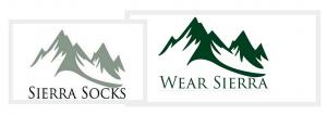 Picture of the Sierra Socks and Wear Sierra logos.  Sierra Socks and Wear Sierra both have mountain scenes as their backdrop to their logo.