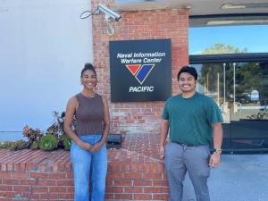 Allyson Dopwell, NAVWAR-NPS diversity STEM S4S program interim director, and James Yapnayon, one of the students as part of the pilot class of the NAVWAR-NPS S4S program, on a recent Naval Information Warfare Center (NIWC) Pacific visit. The Naval Informa