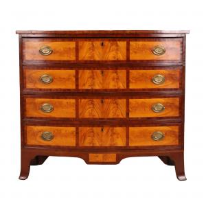Federal inlaid mahogany bowfront chest of drawers, probably Portsmouth, N.H., circa 1800-1820.
