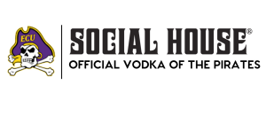 Logo showing SOCIAL HOUSE® Vodka as the Official Vodka of ECU Pirates, symbolizing partnership between craftsmanship and team pride