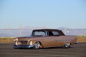 1955 Chevy Convertible in a bright copper color.