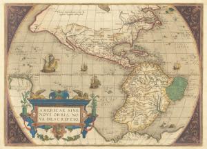 Americae sive Novi Orbis, Nova Descriptio, by Abraham Ortelius (1579), a famous map of America that had influenced New World cartography. Estimate: $5,500-$6,500.