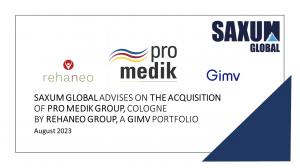 The logos of SaxumGlobal, pro medik, rehaneo and GimV