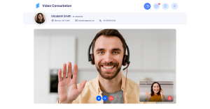 Screenshot of a patient and doctor teleconsultation session via Envoy Health's platform.