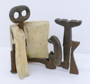 Two sculptures by Anthony Caro (British, 1924-2013) include this welded steel and stoneware sculpture from the 1970s titled Story Book, in overall excellent condition (est. $15,000-$25,000).