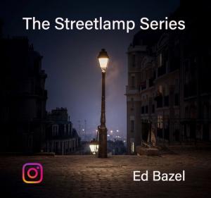 square art graphic of a streetlamp at night time with title and Ed Bazel's name.