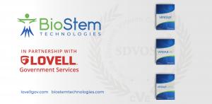 BioStem logo and Lovell logo with the Vedaje series packaging