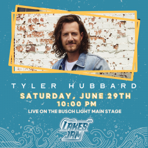 Image of Tyler Hubbard as the Saturday Country Headliner for Lakes Jam 2024